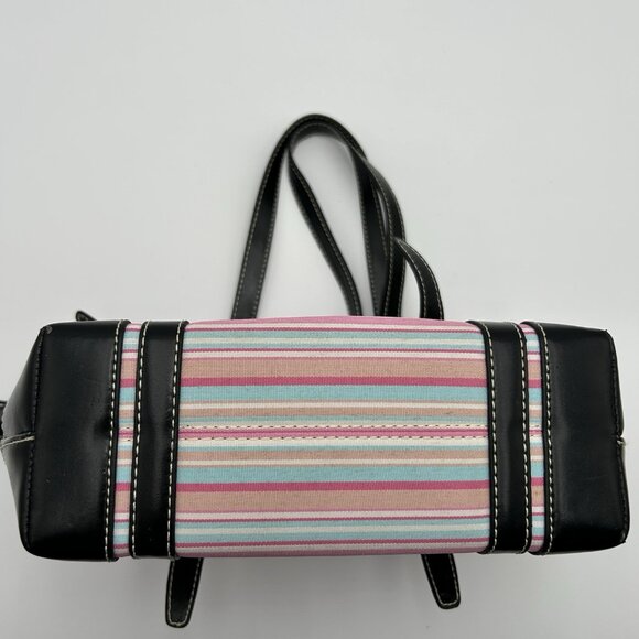 VINTAGE KATE SPADE NY Striped Satchel Pink Blue Coated Canvas Black Trim - RARE - Picture 3 of 16